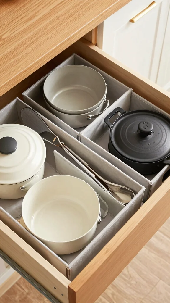 13 Pots and Pans Storage Ideas for Small Kitchens and Large Ones - 9. Drawer Dividers for Cookware 1