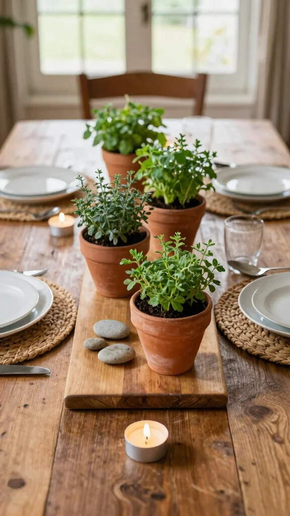 13 Terracotta Pot Concepts for a Warm Classic Natural Plant Display - 3. Rustic Centerpiece on Dining Table 1