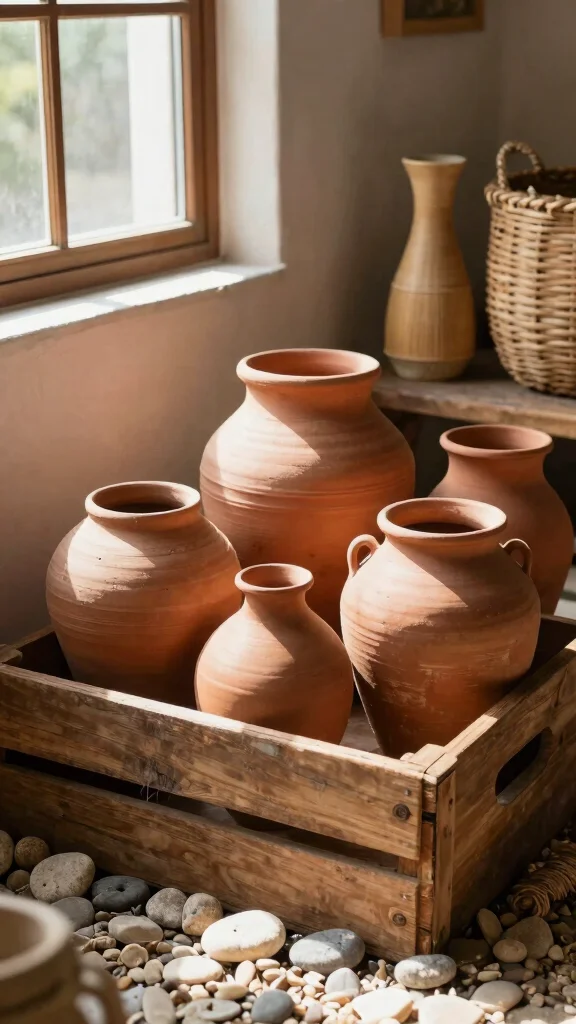13 Terracotta Pot Concepts for a Warm Classic Natural Plant Display - 7. Grouping with Other Natural Materials 1